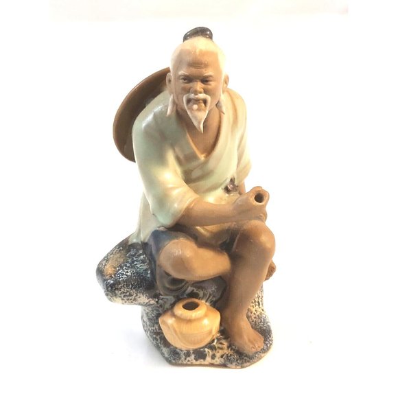 Vintage Chinese Shiwan Artistic Ceramic Mudman Fisherman Glazed Figurine 6" tall - Picture 6 of 11